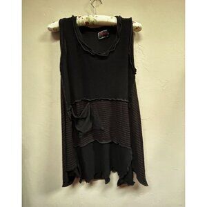 Prisa Collection Women Tunic Top Sleeveless Lagenlook Patchwork Black Brown Art